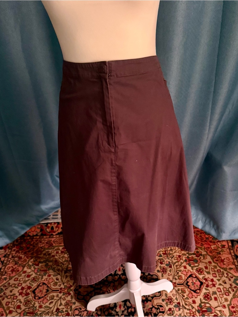 Lafayette 148 New York A-Line Midi Skirt in Rich Brown Poplin Cotton